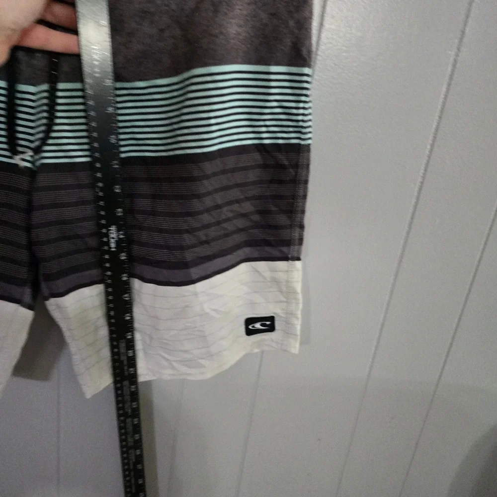 O'Neill Board Shorts Mens 38 Grey‎ Teal Striped Gradient Performance Swim Trunks